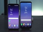 A Samsung model shows vertical dual camera for Galaxy S8.