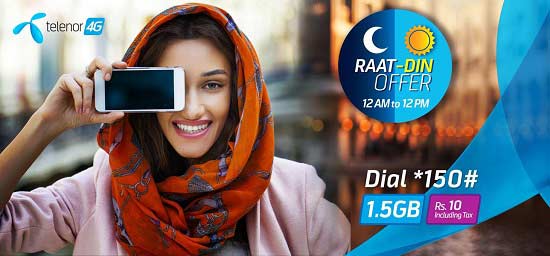 Get 1.5 Gbs of Mobile Internet Raat Din by Telenor Pakistan